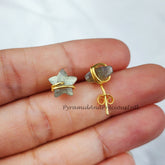 Tiny Labradorite studs, star shape jewelry, wire wrap earrings, minimalist crystal jewelry, boho earrings, Sold By Pair